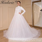 HEULORIA Luxury Princess Wedding Dress long sleeve bridal dress Plus size Lace Bride Robe De Mariee Muslim Wedding dress BA-796