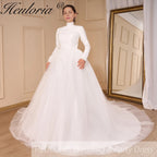 HEULORIA Luxury Princess Wedding Dress long sleeve bridal dress Plus size Lace Bride Robe De Mariee Muslim Wedding dress BA-792