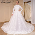 HEULORIA Luxury Princess Wedding Dress long sleeve bridal dress Plus size Lace Bride Robe De Mariee Muslim Wedding dress BA-794