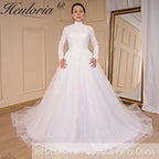 HEULORIA Luxury Princess Wedding Dress long sleeve bridal dress Plus size Lace Bride Robe De Mariee Muslim Wedding dress BA-796