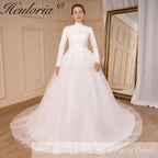HEULORIA Luxury Princess Wedding Dress long sleeve bridal dress Plus size Lace Bride Robe De Mariee Muslim Wedding dress BA-792