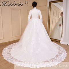 HEULORIA Luxury Princess Wedding Dress long sleeve bridal dress Plus size Lace Bride Robe De Mariee Muslim Wedding dress BA-795