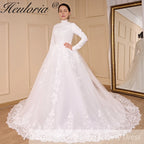 HEULORIA Luxury Princess Wedding Dress long sleeve bridal dress Plus size Lace Bride Robe De Mariee Muslim Wedding dress BA-794