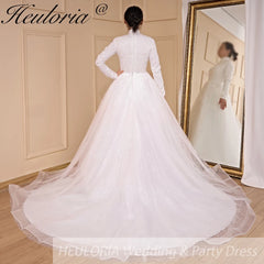 HEULORIA Luxury Princess Wedding Dress long sleeve bridal dress Plus size Lace Bride Robe De Mariee Muslim Wedding dress BA-796