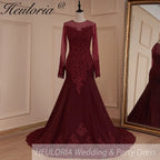 HEULORIA Mermaid Evening Dresses Long sleeve lace applique wedding dress formal prom dress
