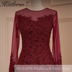HEULORIA Mermaid Evening Dresses Long sleeve lace applique wedding dress formal prom dress