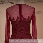 HEULORIA Mermaid Evening Dresses Long sleeve lace applique wedding dress formal prom dress