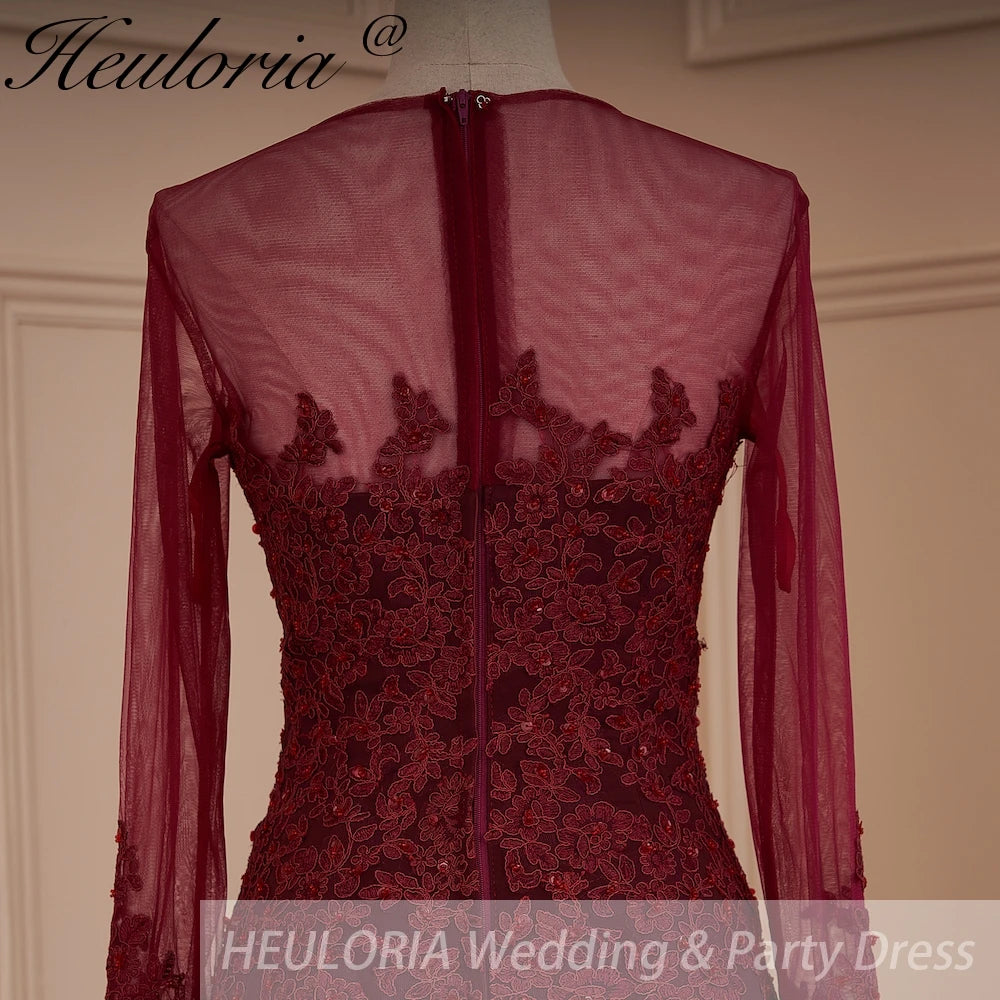 HEULORIA Mermaid Evening Dresses Long sleeve lace applique wedding dress formal prom dress