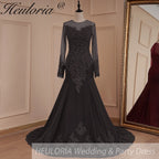 HEULORIA Mermaid Evening Dresses Long sleeve lace applique wedding dress formal prom dress