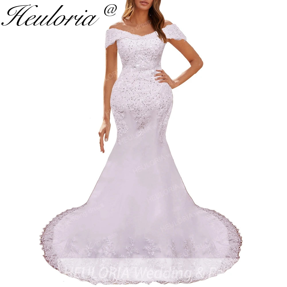 HEULORIA Mermaid Wedding Dresses off shoulder lace up Bride Dress plus size lace beading Robe de mariage customize ME-51005 Immagine principale del prodotto