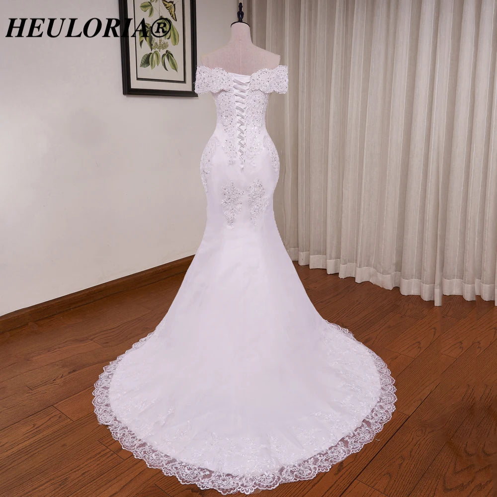 HEULORIA Mermaid Wedding Dresses off shoulder lace up Bride Dress plus size lace beading Robe de mariage customize ME-51005