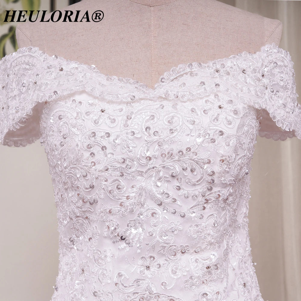 HEULORIA Mermaid Wedding Dresses off shoulder lace up Bride Dress plus size lace beading Robe de mariage customize ME-51005
