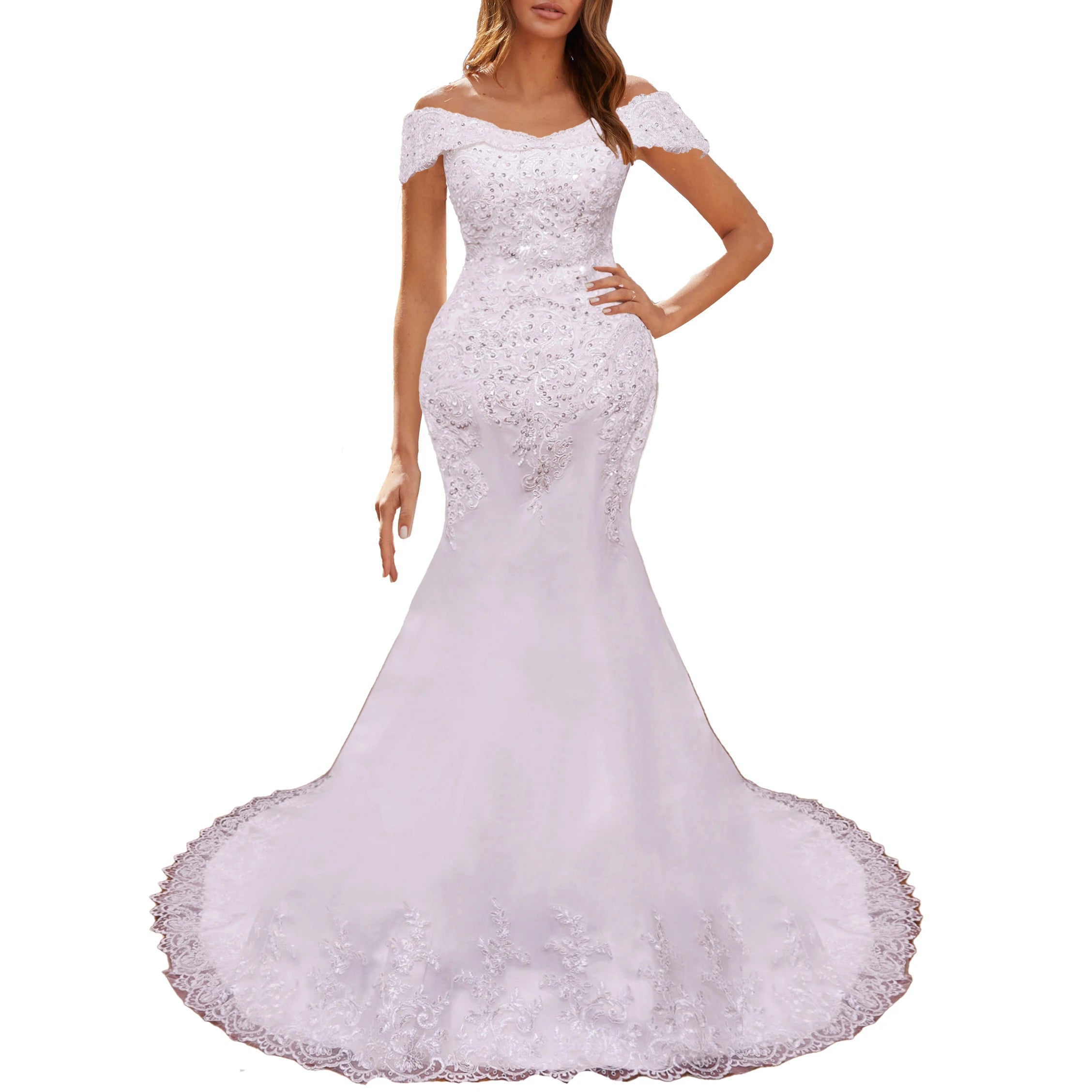 HEULORIA Mermaid Wedding Dresses off shoulder lace up Bride Dress plus size lace beading Robe de mariage customize ME-51005