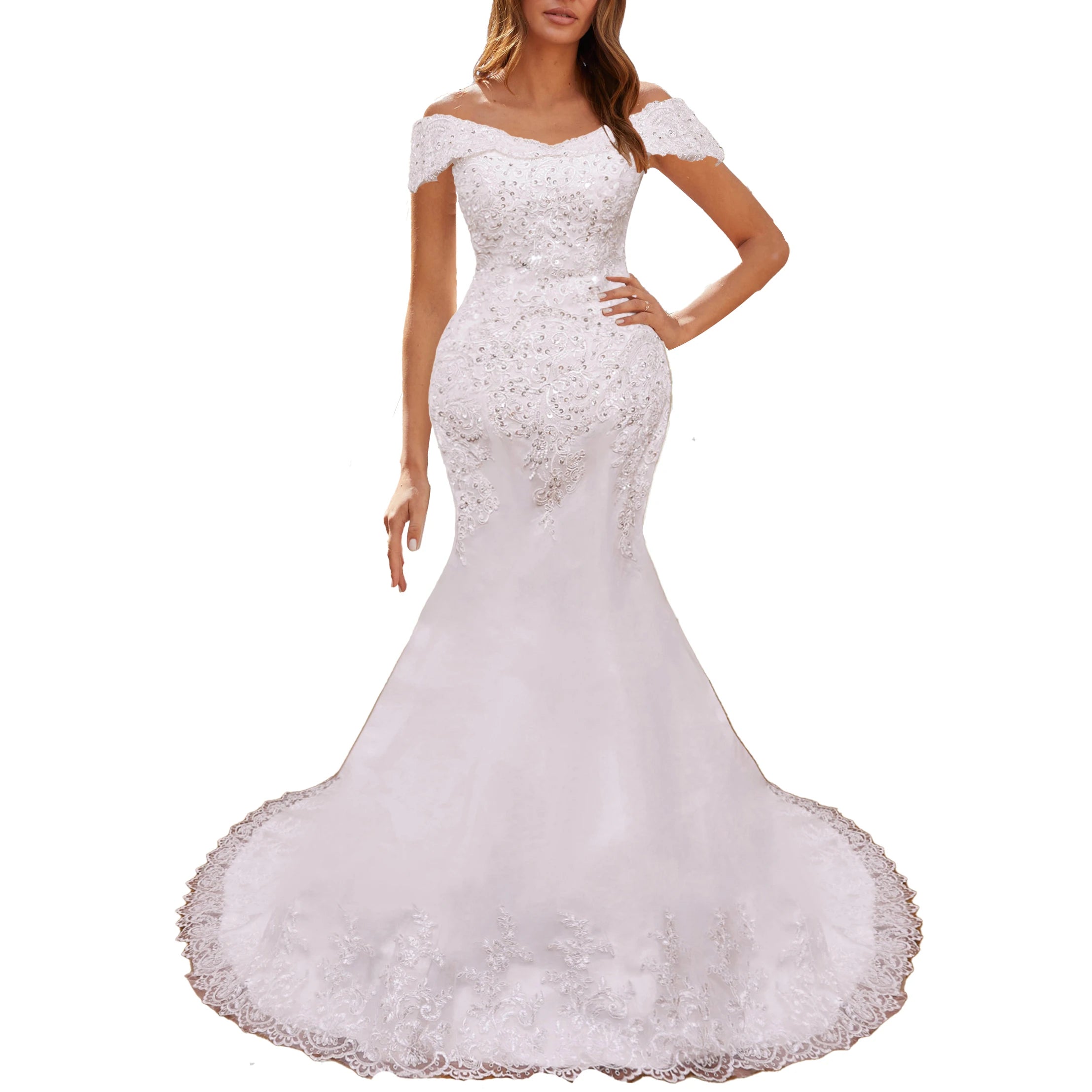 HEULORIA Mermaid Wedding Dresses off shoulder lace up Bride Dress plus size lace beading Robe de mariage customize ME-51005