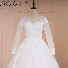 HEULORIA vestido de fiesta de princesa vestido de novia de manga larga vestido de novia cuello redondo de talla grande vestido de novia de encaje con cuentas 