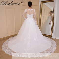 HEULORIA Princess Wedding Dress long sleeve bride dress O neck plus size robe de mariee Lace beading Bridal Gown BA-701