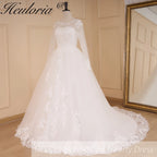 HEULORIA Princess Ball Gown Wedding Dress long sleeve bride dress O neck plus size robe de mariee Lace beading Bridal Gown BA-641