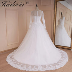 HEULORIA princesse robe de bal robe de mariée à manches longues robe de mariée col rond grande taille robe de mariée dentelle perles robe de mariée 