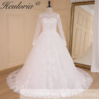 HEULORIA Princess Ball Gown Wedding Dress long sleeve bride dress O neck plus size robe de mariee Lace beading Bridal Gown BA-641
