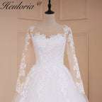 HEULORIA Princess Ball Gown Wedding Dress long sleeve bride dress O neck plus size robe de mariee Lace beading  Bridal Gown BA-539