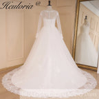 HEULORIA Princess Ball Gown Wedding Dress long sleeve bride dress O neck plus size robe de mariee Lace beading Bridal Gown BA-641