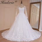 HEULORIA Princess Ball Gown Wedding Dress long sleeve bride dress O neck plus size robe de mariee Lace beading  Bridal Gown BA-599