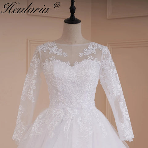 HEULORIA Princess Ball Gown Wedding Dress long sleeve bride dress O neck plus size robe de mariee Lace beading Bridal Gown