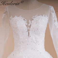 HEULORIA princesse robe de bal robe de mariée à manches longues robe de mariée col rond grande taille robe de mariée dentelle perles robe de mariée 