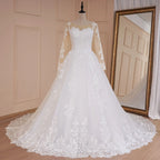 HEULORIA Princess Ball Gown Wedding Dress long sleeve bride dress O neck plus size robe de mariee Lace beading  Bridal Gown BA-599