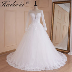 HEULORIA princesse robe de bal robe de mariée à manches longues robe de mariée col rond grande taille robe de mariée dentelle perles robe de mariée 