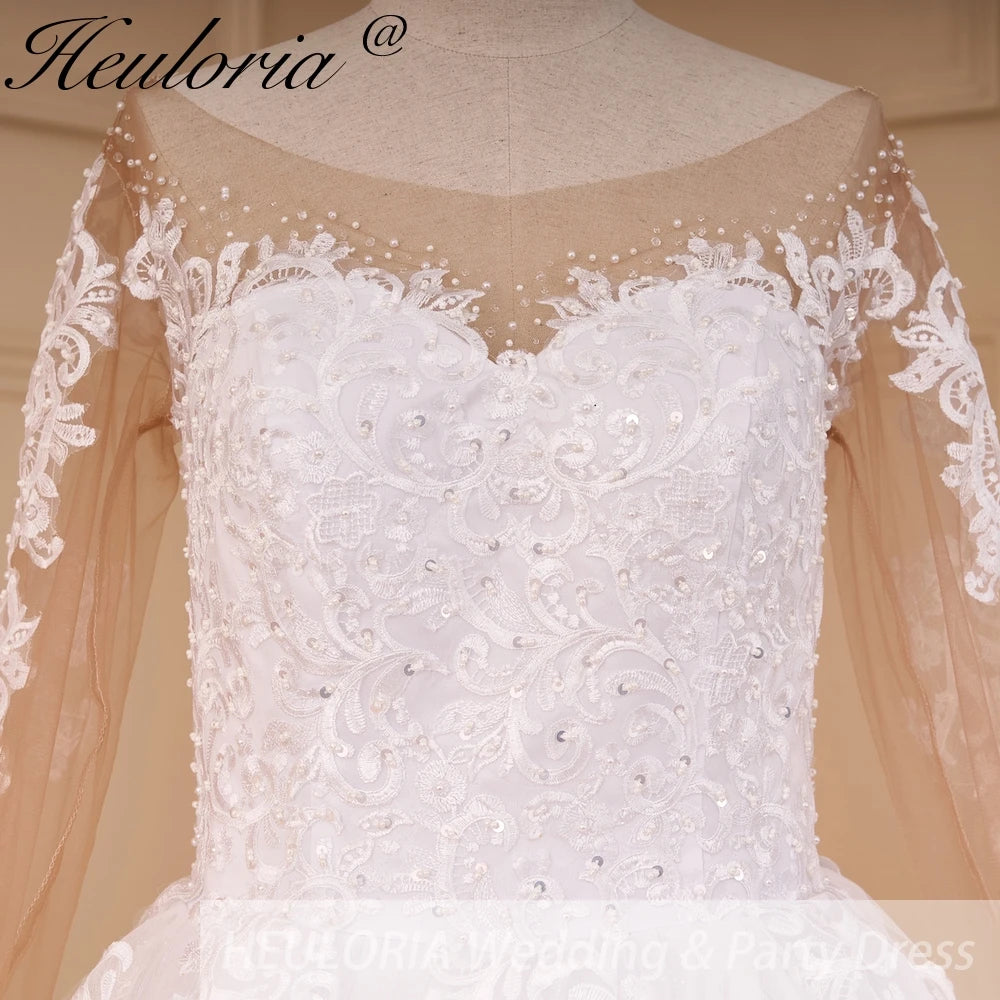 HEULORIA Princess Ball Gown Wedding Dress long sleeve bride dress off shoulder plus size robe de mariee Lace beads Bridal Gown BA-778A
