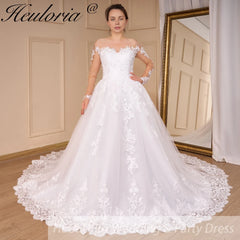 HEULORIA Princess Ball Gown Wedding Dress long sleeve bride dress off shoulder plus size robe de mariee Lace beads Bridal Gown