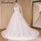 HEULORIA Princess Ball Gown Wedding Dress long sleeve bride dress off shoulder plus size robe de mariee Lace beads Bridal Gown BA-778A