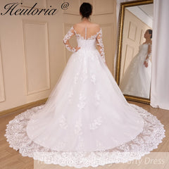 HEULORIA Princess Ball Gown Wedding Dress long sleeve bride dress off shoulder plus size robe de mariee Lace beads Bridal Gown