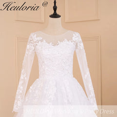 HEULORIA princesse robe de bal robe de mariée à manches longues robe de mariée grande taille robe de mariée dentelle perles robe de mariée court train 