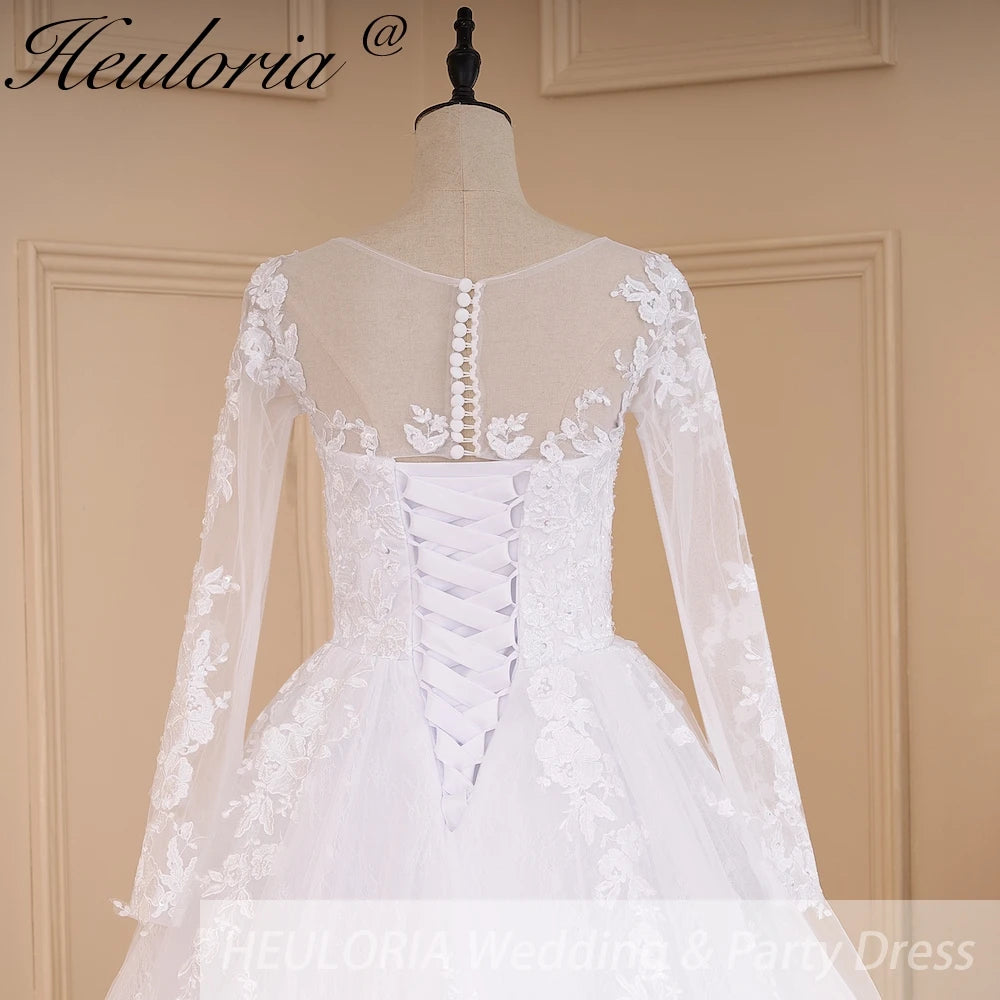 HEULORIA Princess Ball Gown Wedding Dress long sleeve bride dress plus size robe de mariee Lace beading Wedding Gown court train BA-601