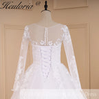 HEULORIA Princess Ball Gown Wedding Dress long sleeve bride dress plus size robe de mariee Lace beading Wedding Gown court train BA-601