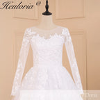 HEULORIA Princess Ball Gown Wedding Dress long sleeve bride dress plus size robe de mariee Lace beading Wedding Gown court train BA-601