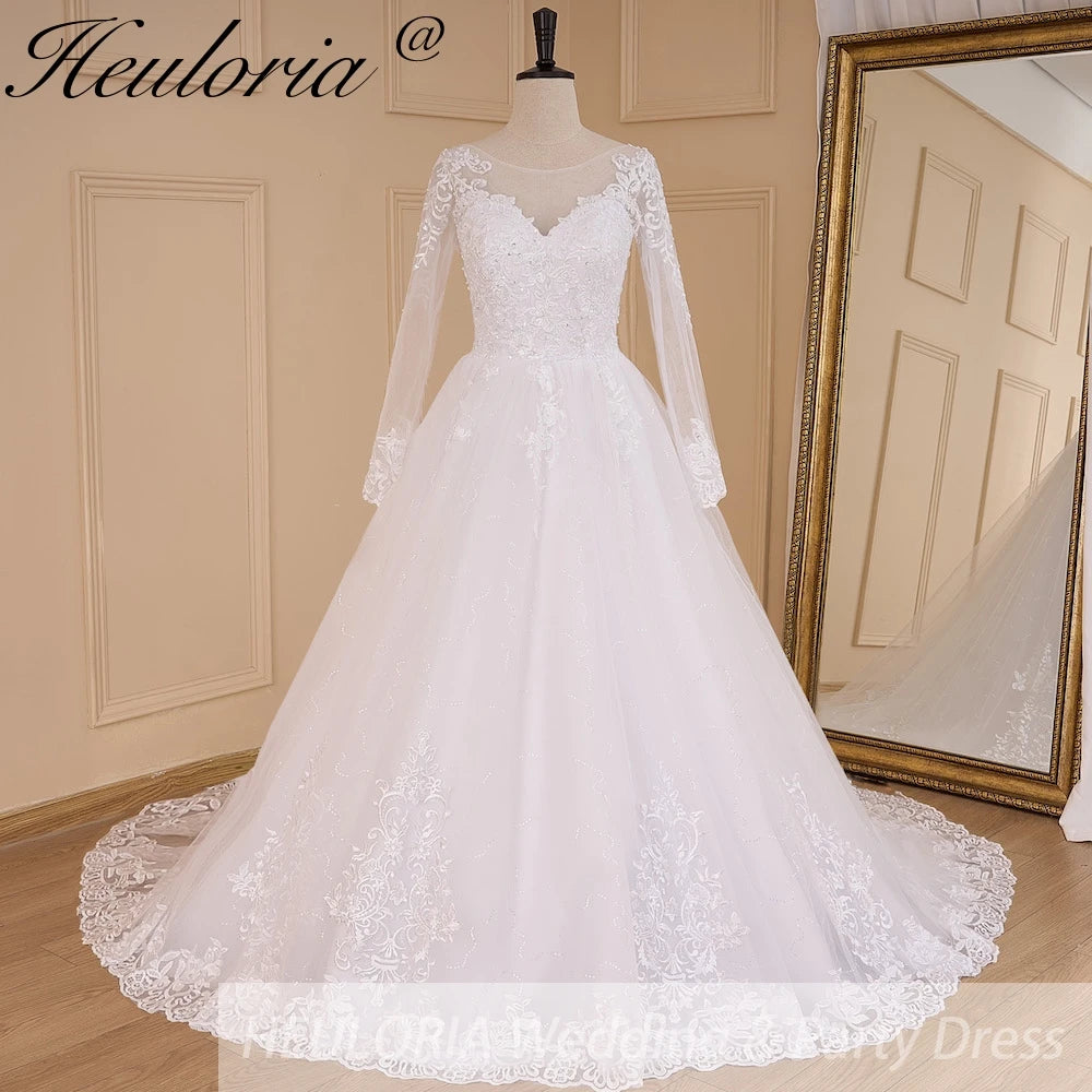 HEULORIA Princess Ball Gown Wedding Dress long sleeve sweetheart plus size robe de mariee Lace beading bride dress court train BA-640