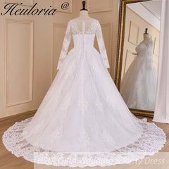 HEULORIA Princess Ball Gown Wedding Dress long sleeve sweetheart plus size robe de mariee Lace beading bride dress court train BA-653