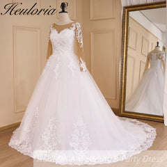HEULORIA Princess Ball Gown Wedding Dress long sleeve sweetheart plus size robe de mariee Lace beading bride dress court train BA-648