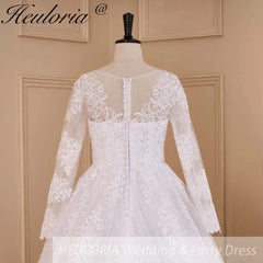 HEULORIA Princess Ball Gown Wedding Dress long sleeve sweetheart plus size robe de mariee Lace beading bride dress court train BA-653