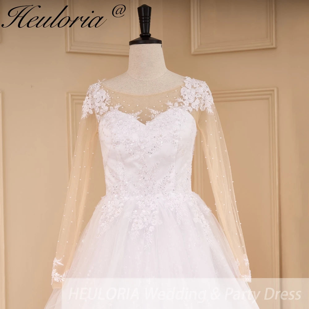 HEULORIA Princess Ball Gown Wedding Dress long sleeve sweetheart plus size robe de mariee Lace beading bride dress court train BA-649