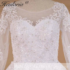 HEULORIA Princess Ball Gown Wedding Dress long sleeve sweetheart plus size robe de mariee Lace beading bride dress court train BA-653