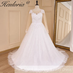 HEULORIA Princess Ball Gown Wedding Dress long sleeve sweetheart plus size robe de mariee Lace beading bride dress court train BA-649