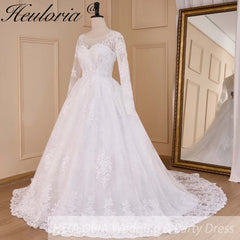 HEULORIA Princess Ball Gown Wedding Dress long sleeve sweetheart plus size robe de mariee Lace beading bride dress court train BA-653