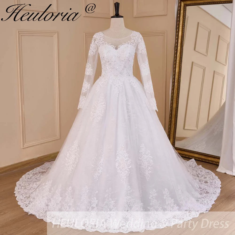 HEULORIA Princess Ball Gown Wedding Dress long sleeve sweetheart plus size robe de mariee Lace beading bride dress court train BA-653