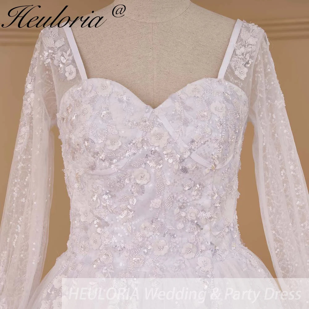 HEULORIA Princess Ball Gown Wedding Dress long sleeve sweetheart plus size robe de mariee Lace beading bride dress court train BA-654