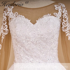 HEULORIA Princess Ball Gown Wedding Dress long sleeve sweetheart plus size robe de mariee Lace beading bride dress court train BA-648