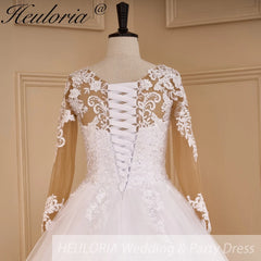 HEULORIA Princess Ball Gown Wedding Dress long sleeve sweetheart plus size robe de mariee Lace beading bride dress court train BA-648